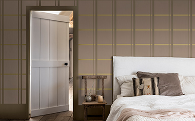 Kitchen with deep brown walls and a checkerboard pattern